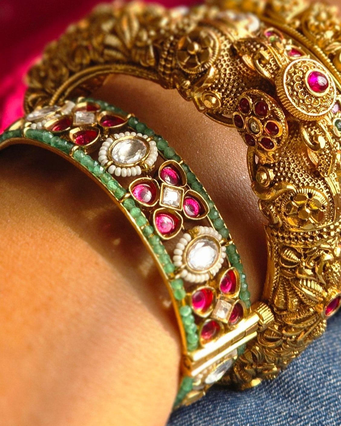 Gold Plated Kundan Bangles with Ruby Stones – Traditional Style