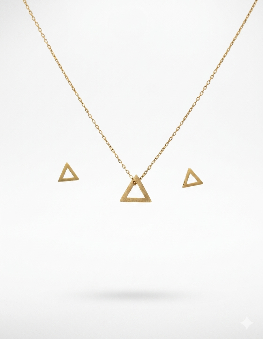Triangle Pendant Necklace & Stud Earrings Set — Gold Plated Anti-Tarnish