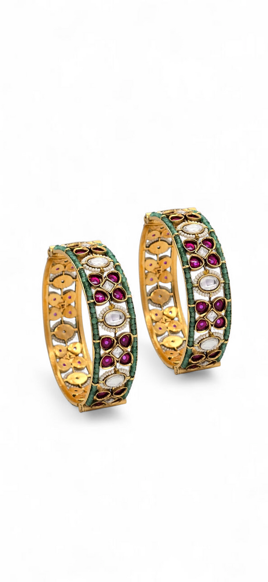 Gold Plated Kundan Bangles with Ruby Stones – Traditional Style