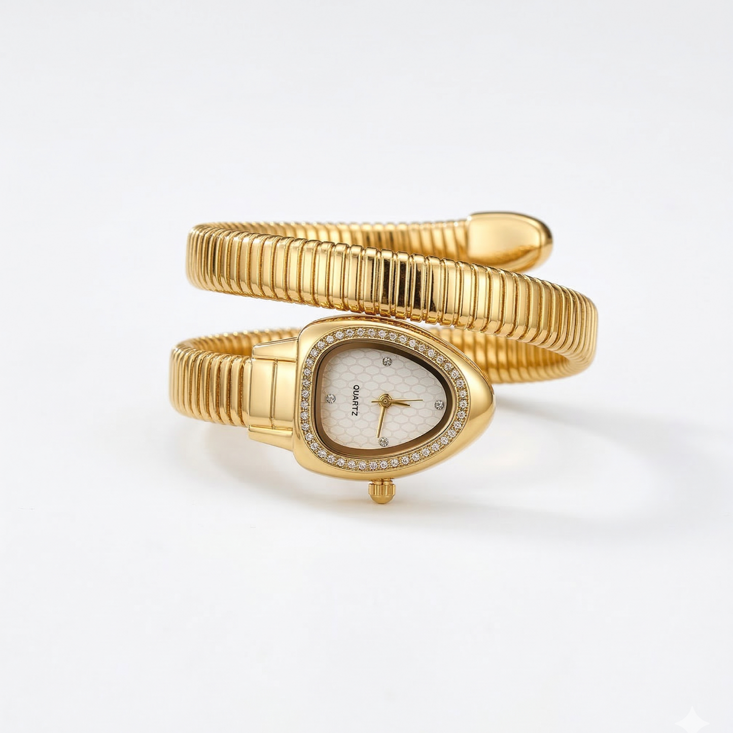 Golden Serpent Flex Watch – Anti-Tarnish Gold Plated Snake Bracelet Watch (White)