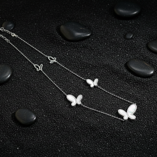 Silver Butterfly Charm Necklace | 925 Sterling | Mother of Pearl