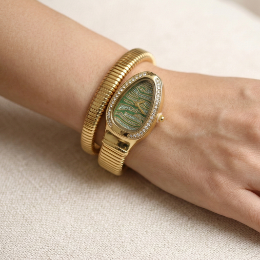 Snake Bracelet Watch for Women – Gold Plated Anti-Tarnish Flexible Wrap Statement Watch