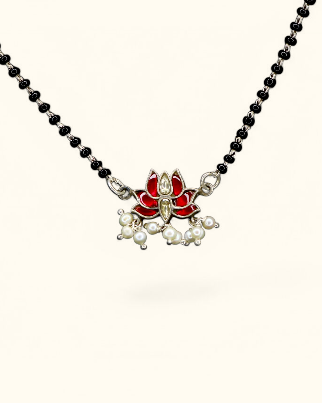 Handcrafted Silver Lotus Mangalsutra with Kundan