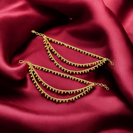 Elegant Double Strand Ear Chain Gold Plated Antitarnish Jewelry for Weddings and Festive Occasions