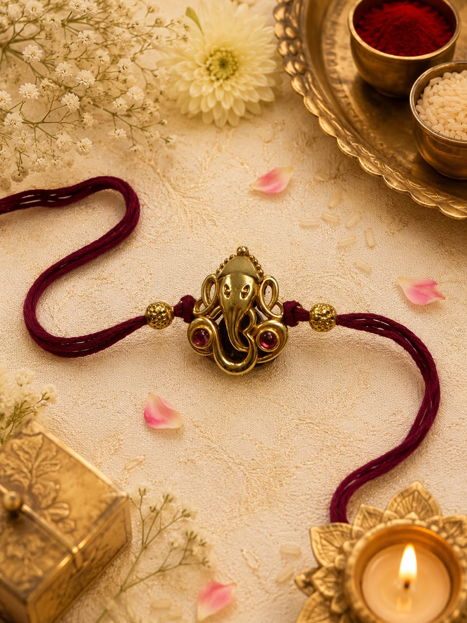 Ganpati Rakhi – Antique Gold Polish Ganesha Rakhi for Brother | Jija Jewels