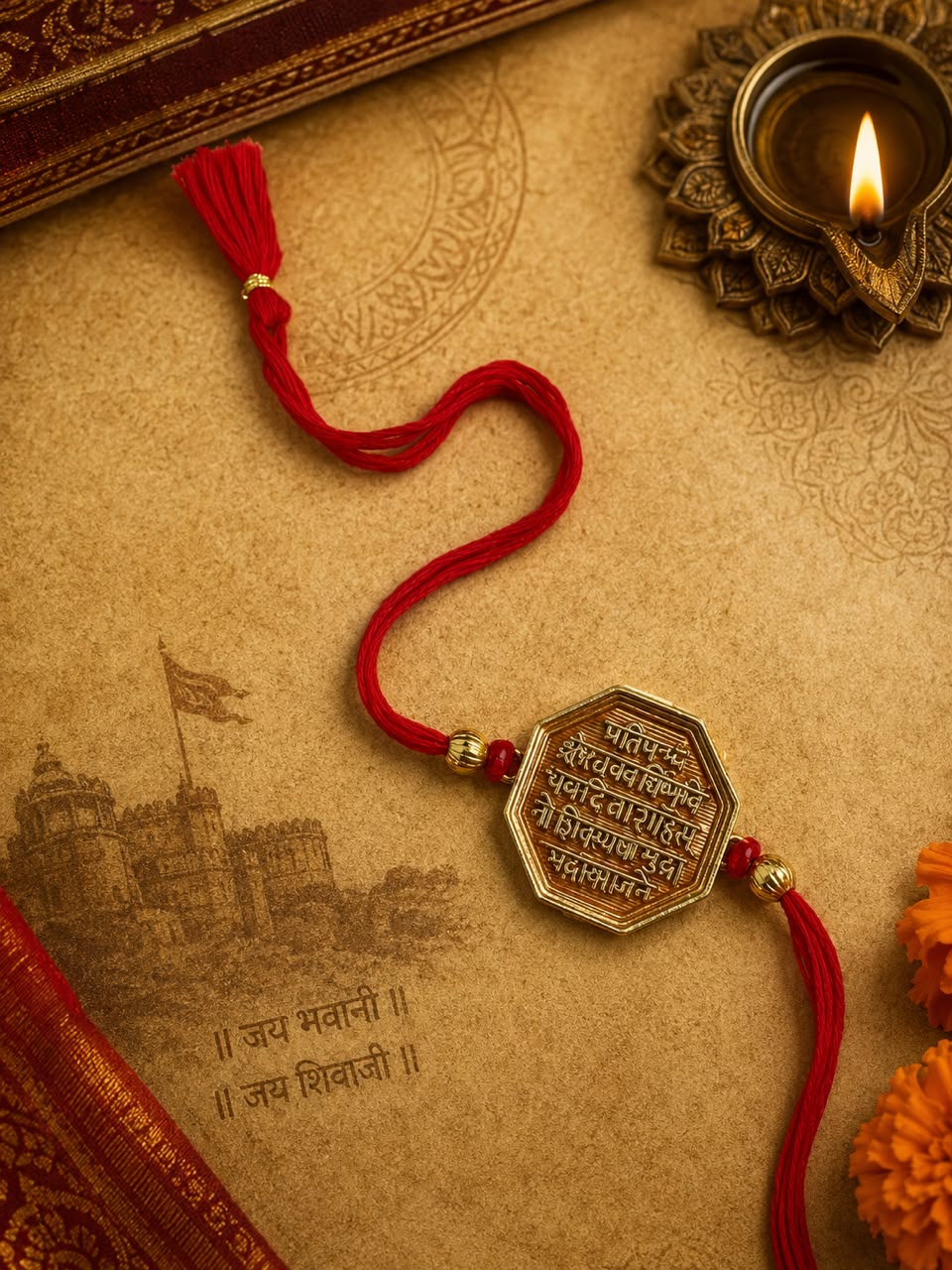 Shivmudra Rakhi – Antique Gold Plated Shiva Rakhi for Brother | Jija Jewels