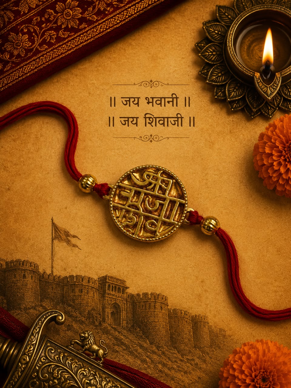 Shivaji Maharaj Rakhi – Antique Gold Plated Maratha Heritage Rakhi for Brother | Jija Jewels