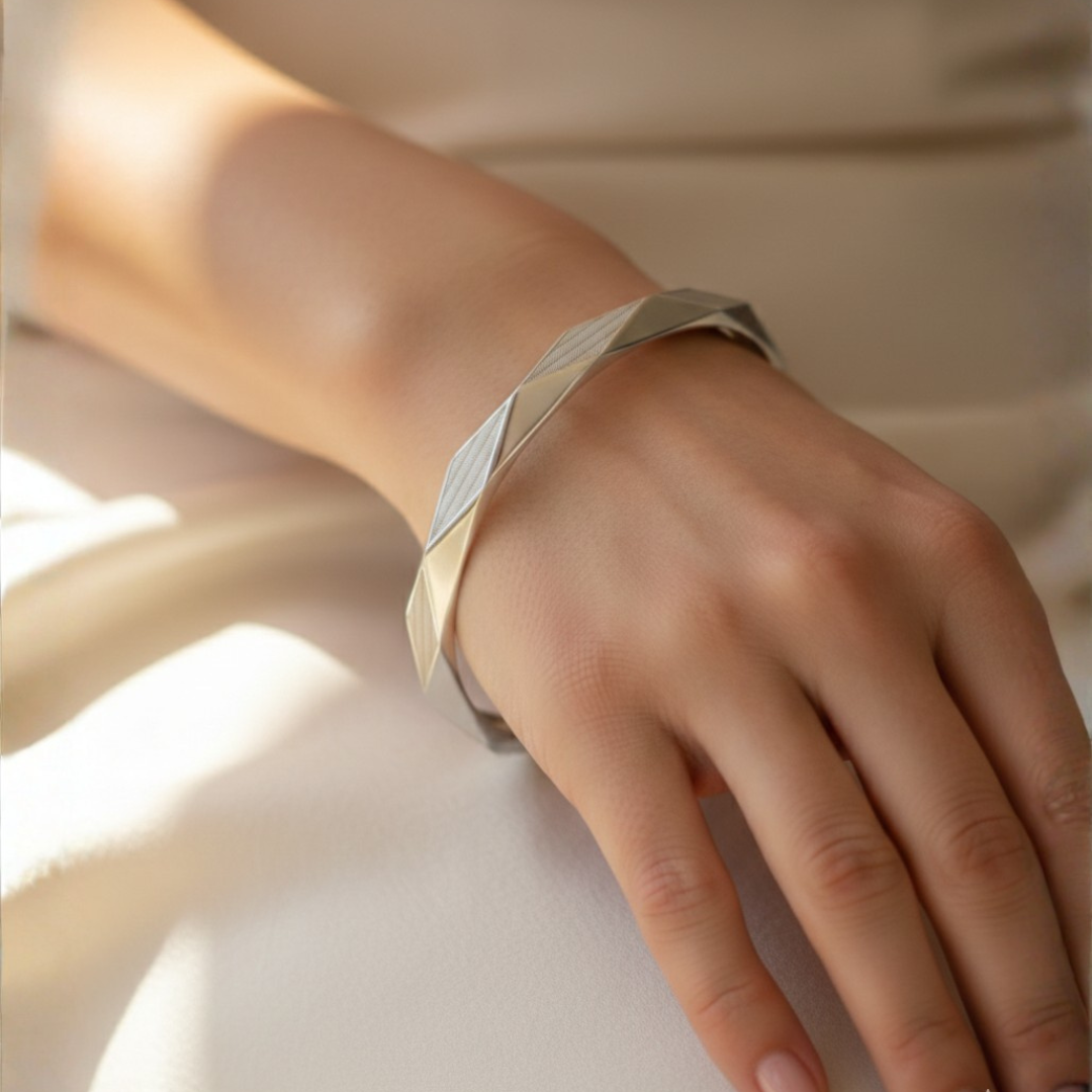 Silver Diamond Cut Design Bangle – 92.5 Pure Silver | Size 2.6