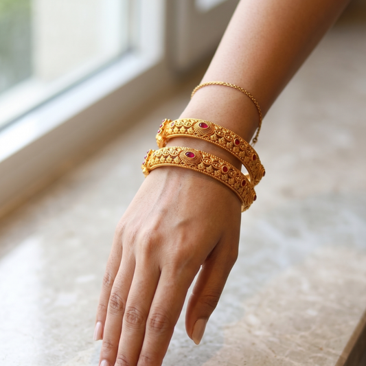 22K Gold Plated Bangles Set of 2 – Bridal and Festive Wear | Jija Jewellery