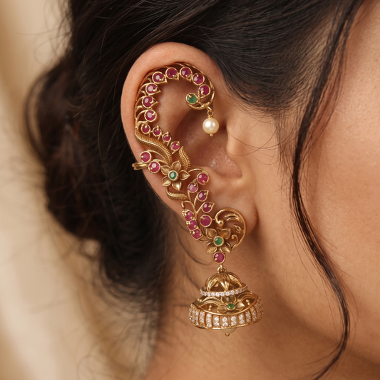 Kemp Full Ear Cuffs Gold Plated Antique Bridal Jhumka