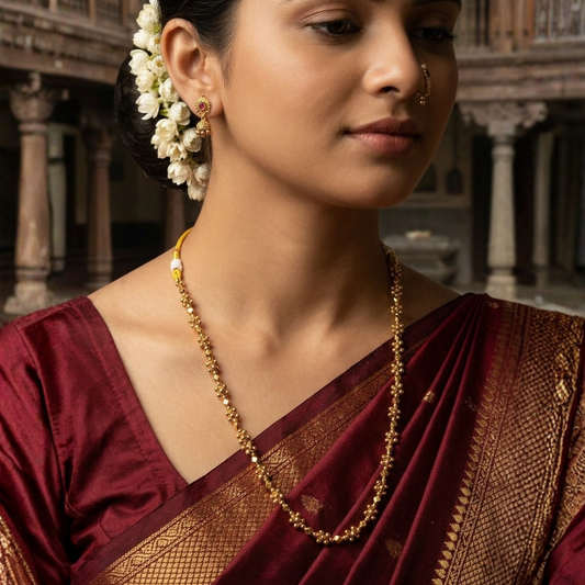 Ashtapailu 8-Strand Ghangru Mala Close Up – 22K Gold Plated Anti-Tarnish Necklace | Jija Jewellery
