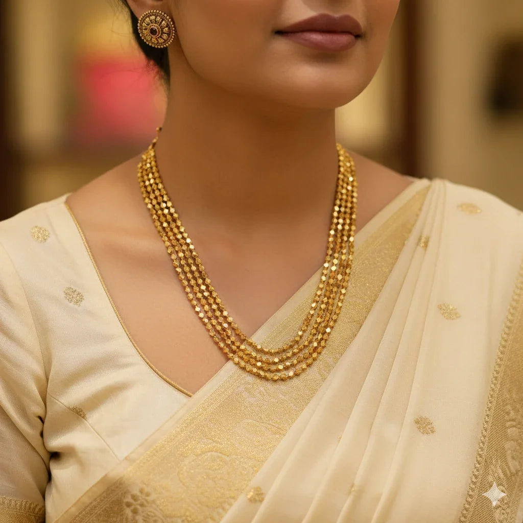 Ashtapailu 4 Line Gold Plated Maharashtrian Necklace 21 Inch Anti-Tarnish by Jija Jewels Satara