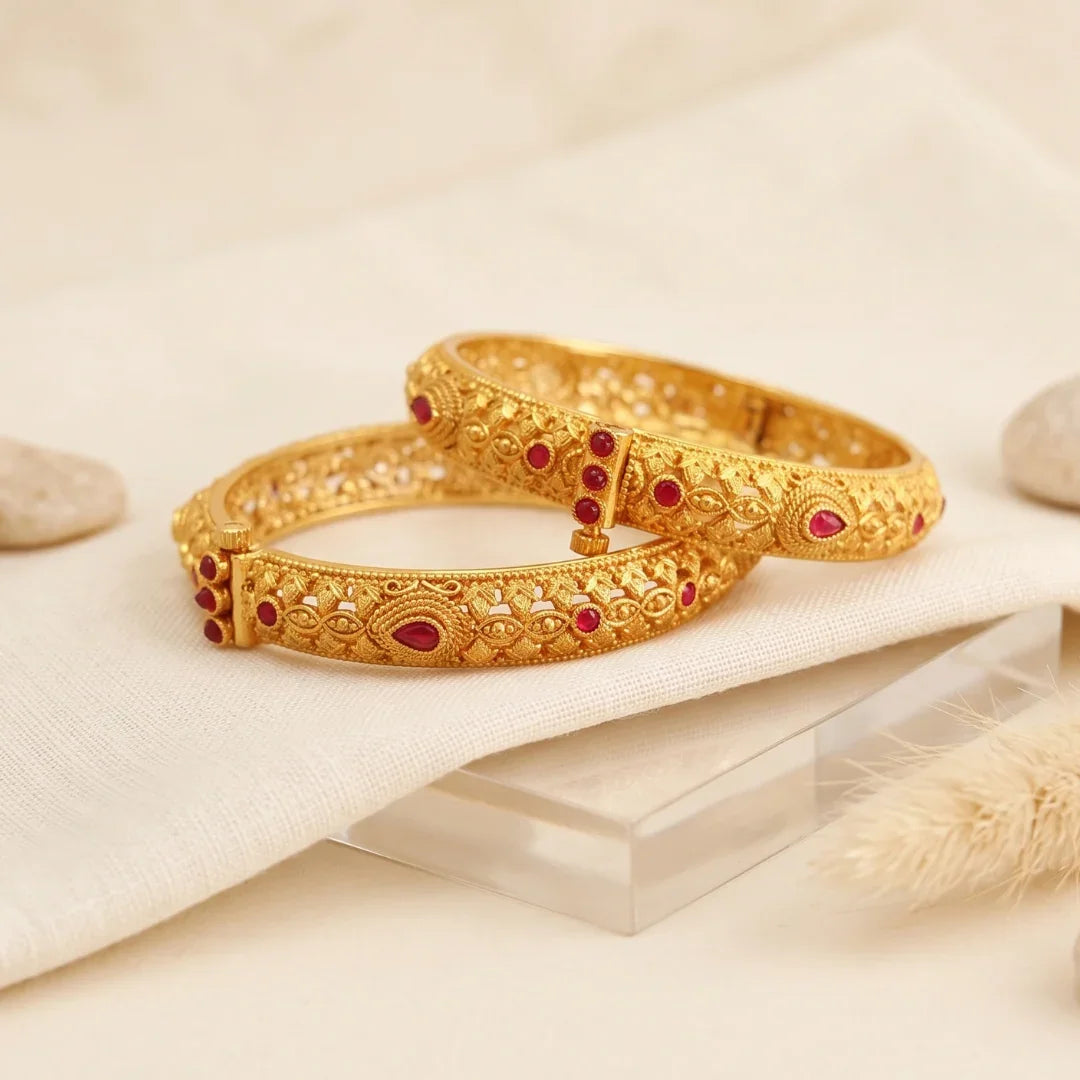 Gold replica bangles pair with real 22K gold look – handcrafted anti-tarnish bangles for women by Jija Jewellery