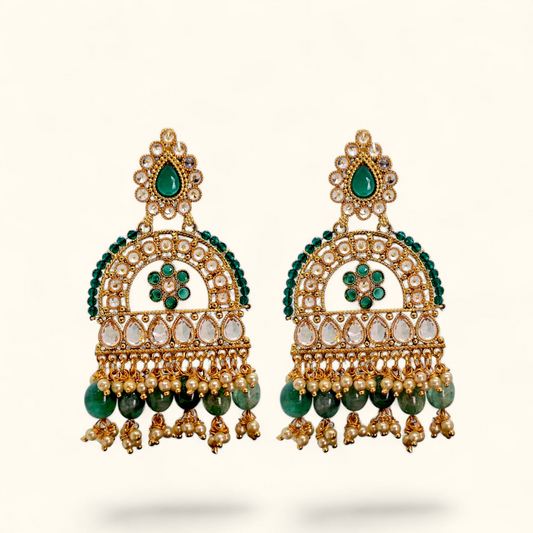 Green Luxe Spark Earrings Side View – 22K Gold Plated Green CZ Dangle Earrings | Jija Jewellery
