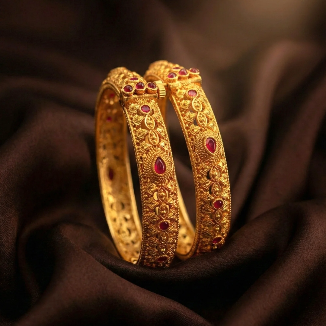 Handcrafted Gold Replica Bangles – Real 22K Gold Look Anti-Tarnish Pair | Jija Jewellery