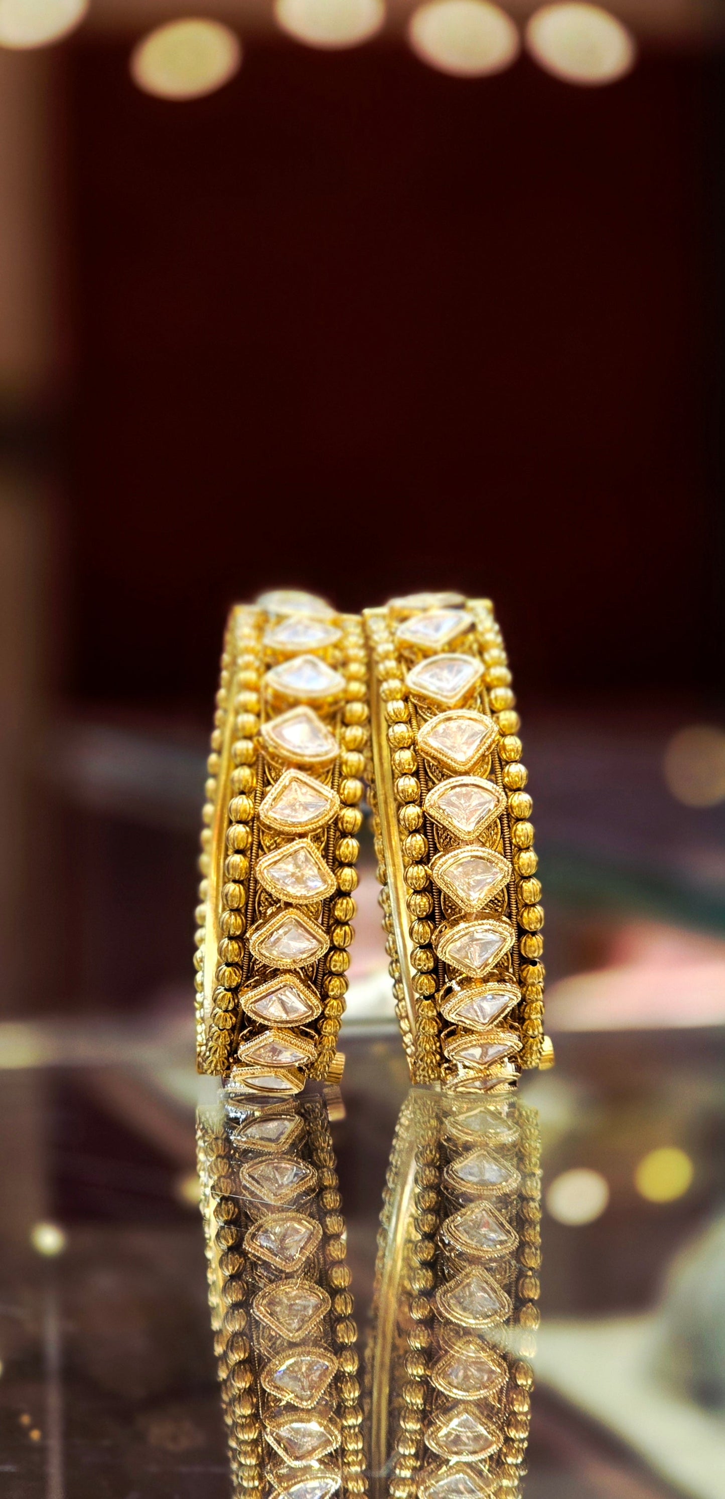 Bridal antique gold Kundan bangles with screw fitting for wedding and festive wear