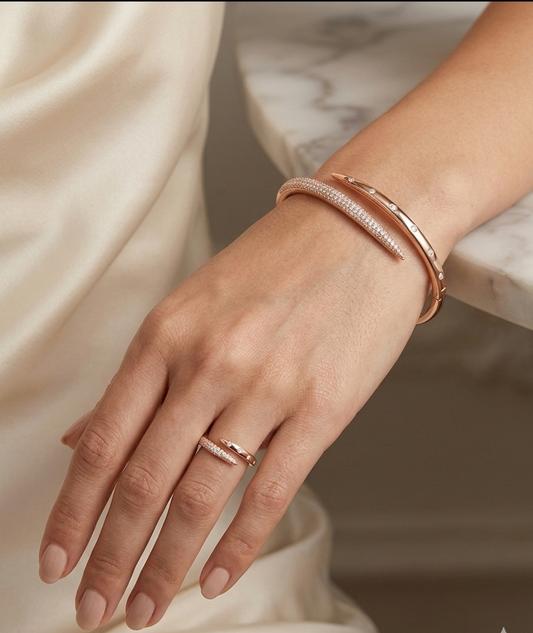 Rose Gold Plated 925 Silver Bracelet & Ring Set – CZ Stone Studded Elegance