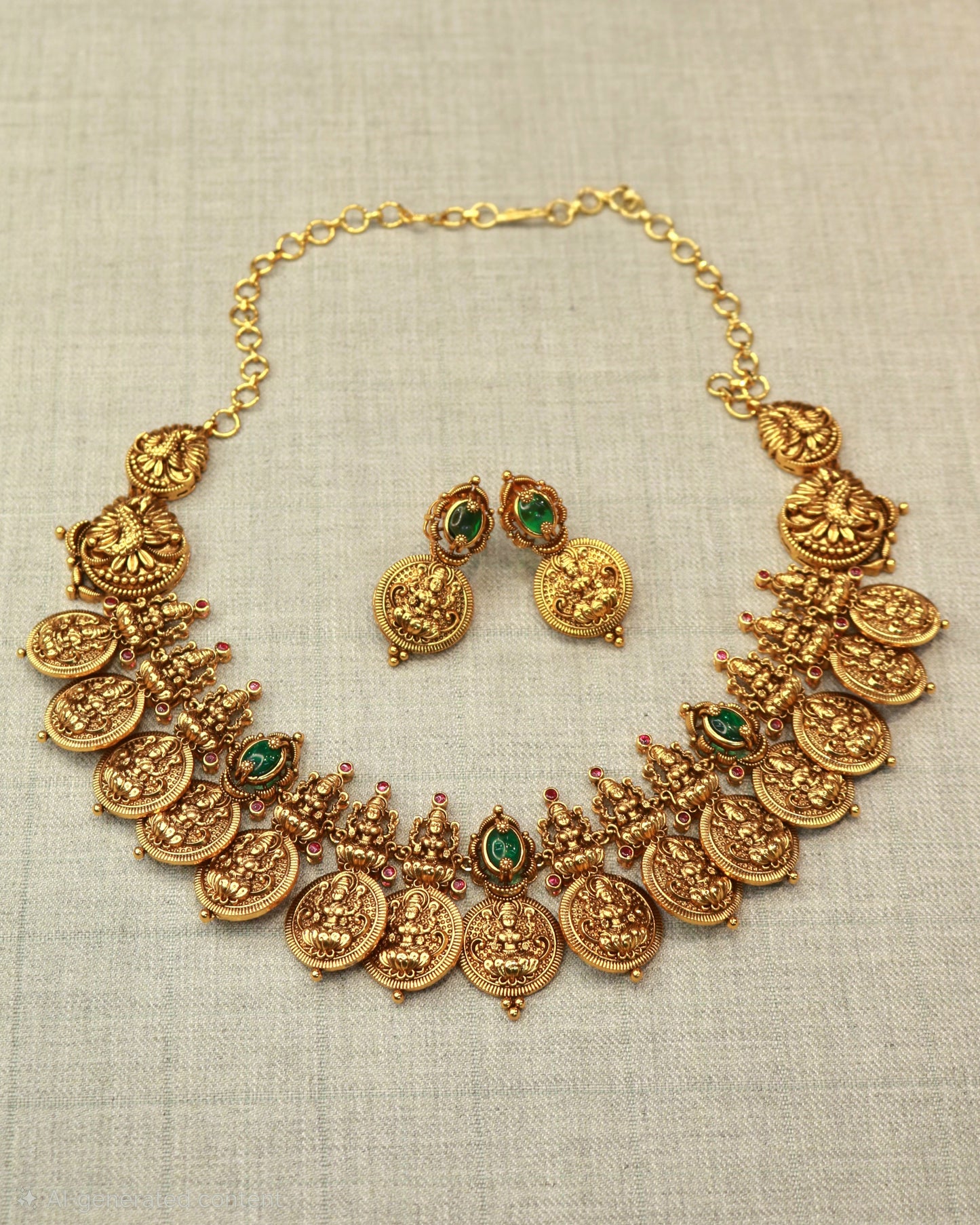 Gold plated Laxmi Putali temple necklace with anti-tarnish finish — traditional Putali Haar design by Jija Jewels, Satara Maharashtra