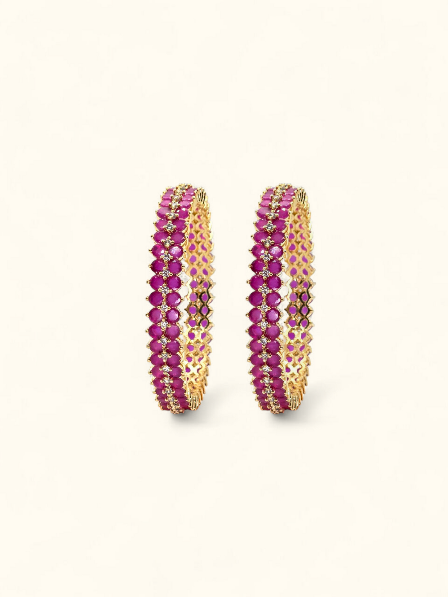 Gold Plated Ruby Stone Bangles With White Stones And Anti Tarnish Coating
