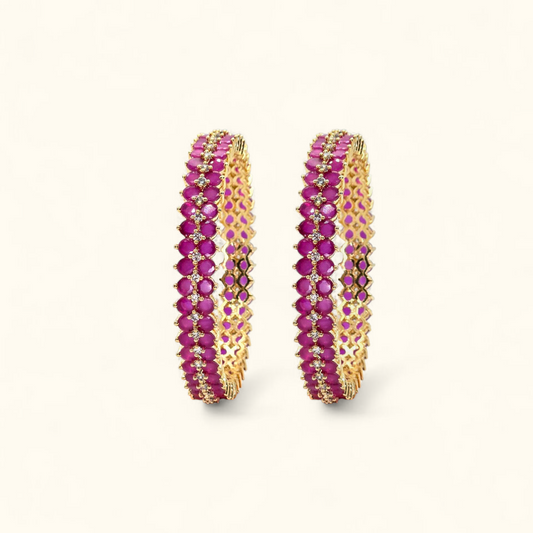 Gold Plated Ruby Stone Bangles With White Stones And Anti Tarnish Coating