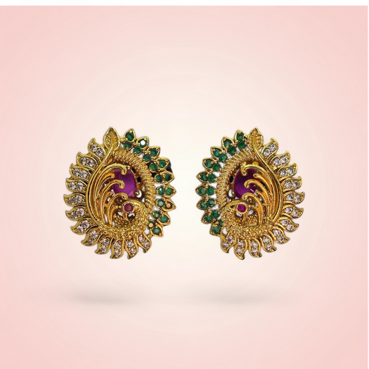Gold Plated Peacock Earrings Traditional Design for Women
