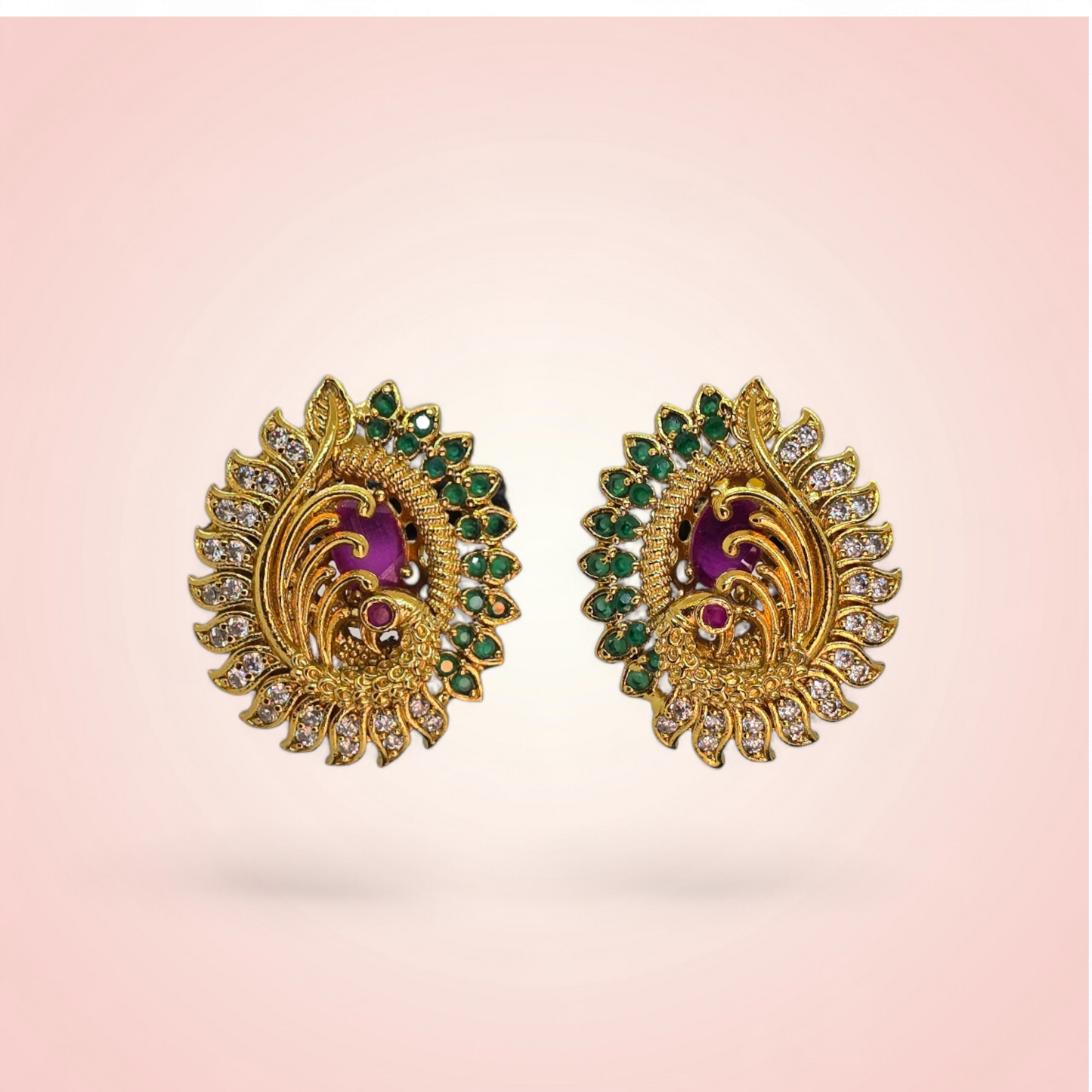 Gold Plated Peacock Earrings Traditional Design for Women