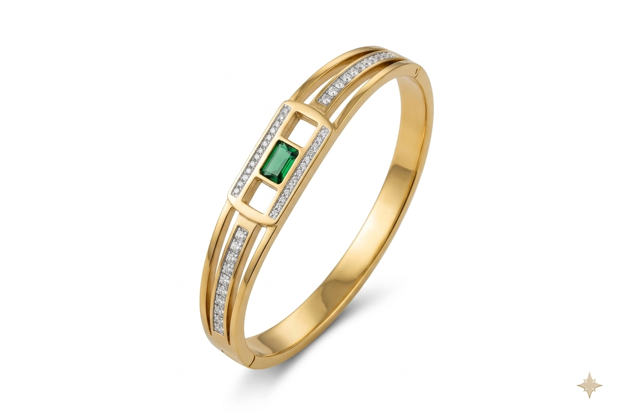 Emerald Glow Anti-Tarnish Bracelet