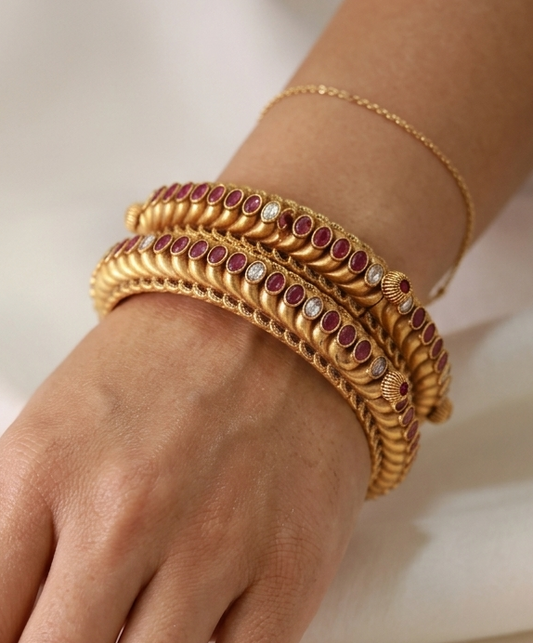Women Wearing Kundan Ruby Gold Bangles – Indian Bridal Jewellery for Wedding and Festivals
