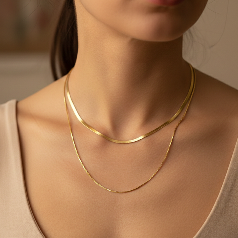 Dual Layer Gold Chain Necklace | Anti-Tarnish | Trendy Style Statement