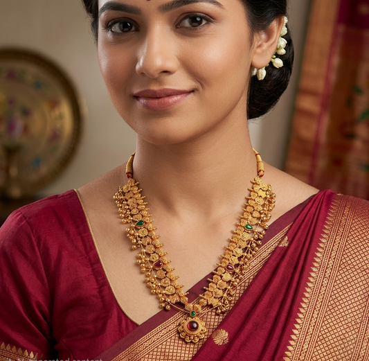 Authentic Maharashtrian Kolhapuri Saaj Necklace with Kudi Pendant – Front View – Jija Jewels