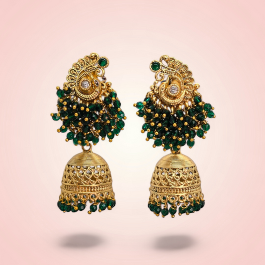 Green Peacock Zumka Earrings