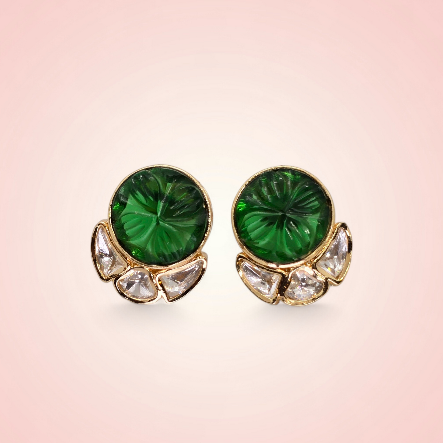 Kundan Emerald Spark Stud Earrings Gold Plated Ethnic Jewelry for Festive Occasions