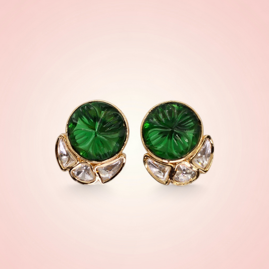 Kundan Emerald Spark Stud Earrings Gold Plated Ethnic Jewelry for Festive Occasions
