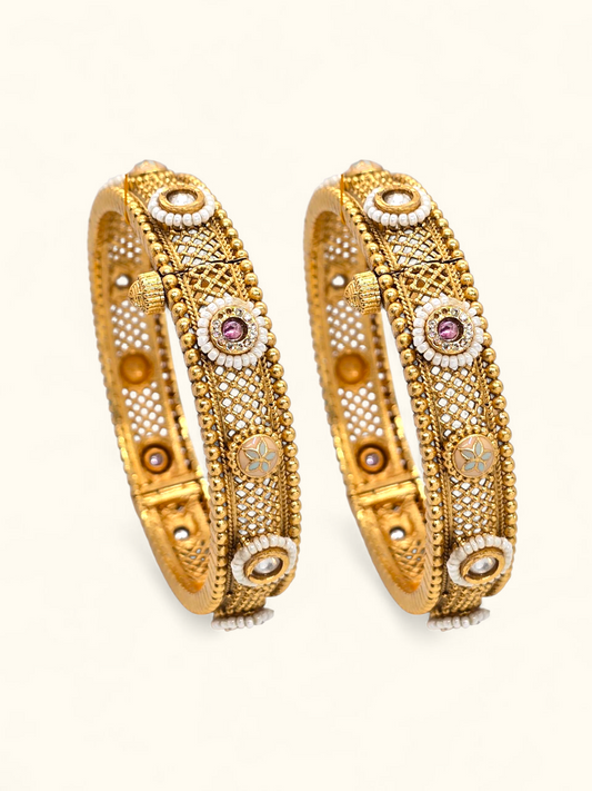 Miraya Bangles Mesh Design Kundan Stones Gold Plated Ethnic Jewelry