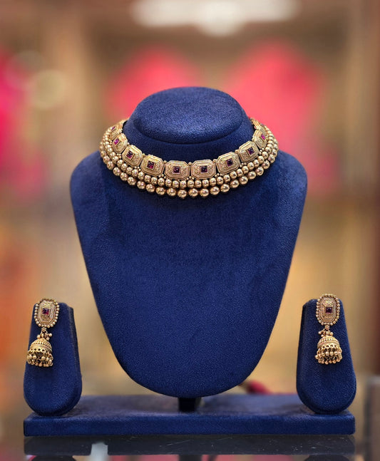 Peshwai Mani Thushi Necklace Gold Plated Traditional Maharashtrian Jewelry