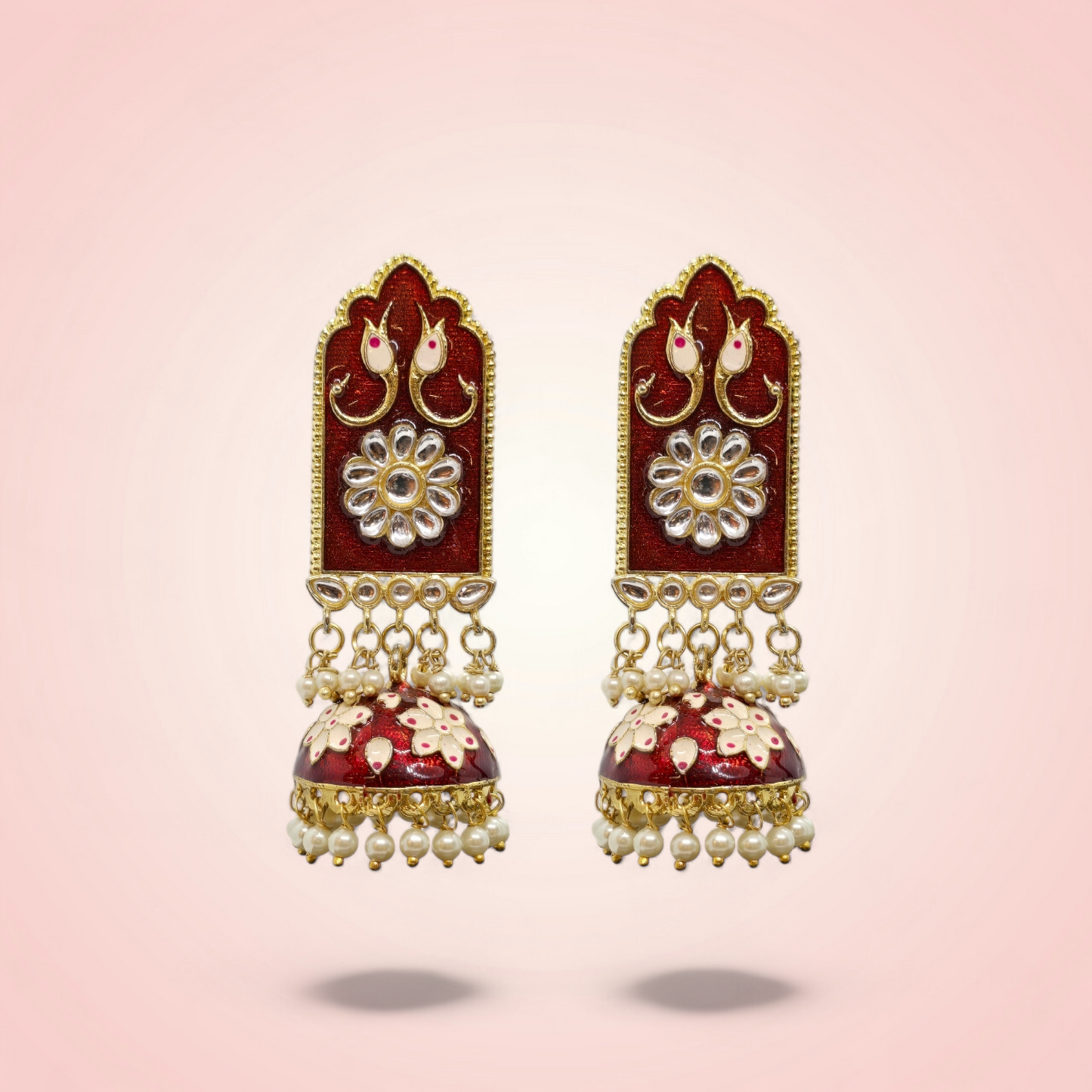 Red Meena Work Zumka Earrings