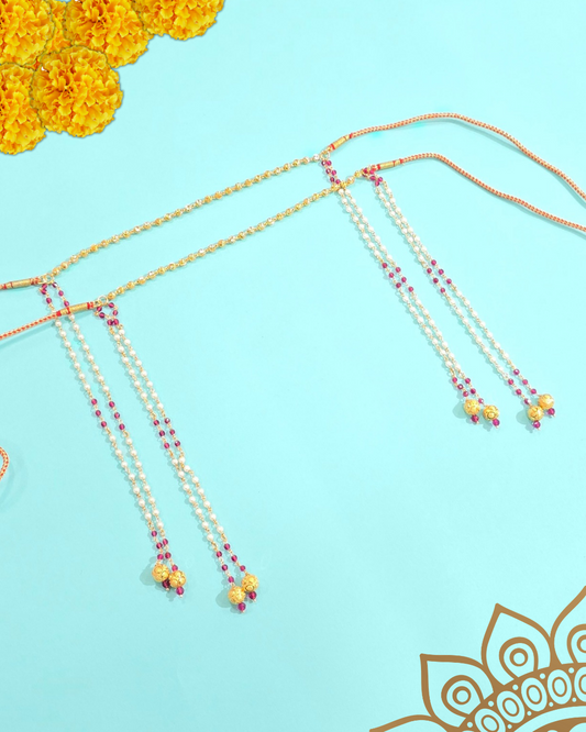 Pearl And Crystal Mundavalya With Gold Plated Finish For Wedding