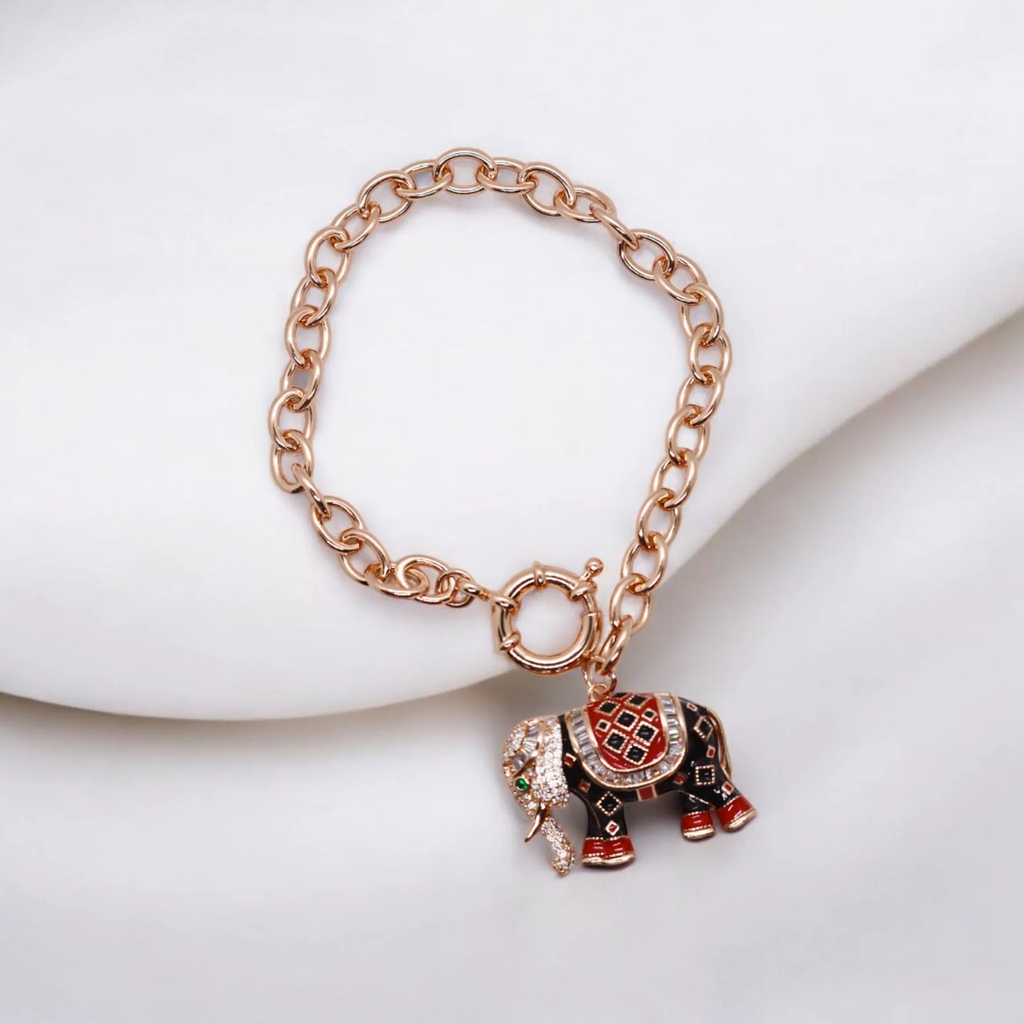 925 sterling silver elephant charm bracelet with 18K rose gold plating - Jija Jewellery Satara