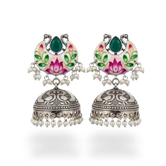 Handpainted Oxidized Zumki Earrings