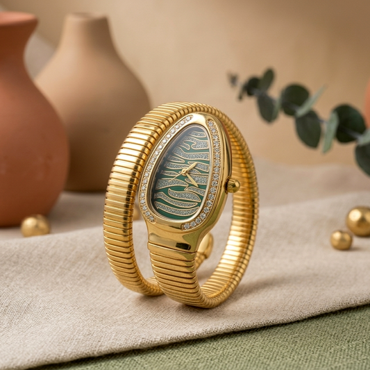 Snake Bracelet Watch for Women – Gold Plated Anti-Tarnish Flexible Wrap Statement Watch