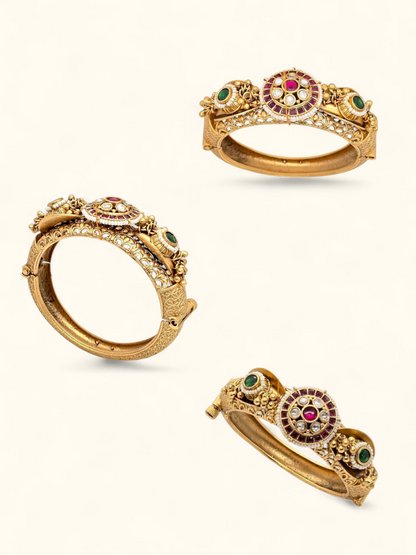 Heritage Glow Kundan Kada – Gold Plated Rajwada Royal Bangle | Bridal & Festive Ethnic Jewellery