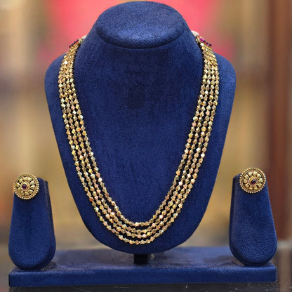 Ashtapailu 4 Line Gold Plated Necklace | Traditional Maharashtrian Mala for Weddings & Festive Wear — 21 Inch Anti-Tarnish