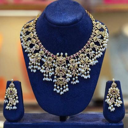 Golden Kaveri Necklace – Gold Plated South Indian Temple Ethnic Statement Necklace for Women