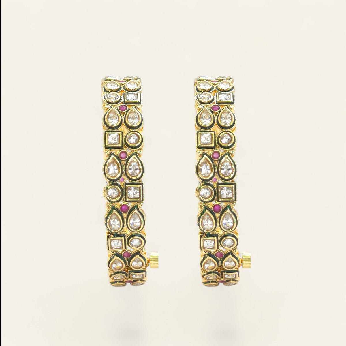 Kundan gold plated bangles laid flat showing full design pattern