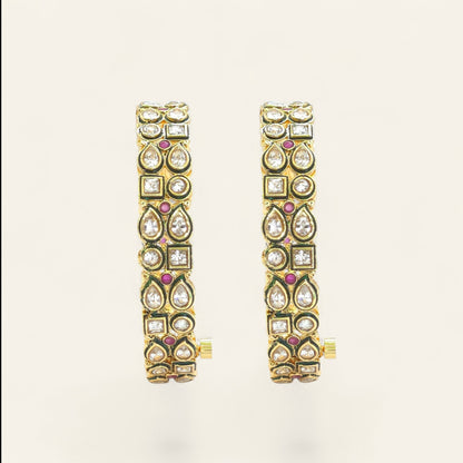 Kundan gold plated bangles laid flat showing full design pattern