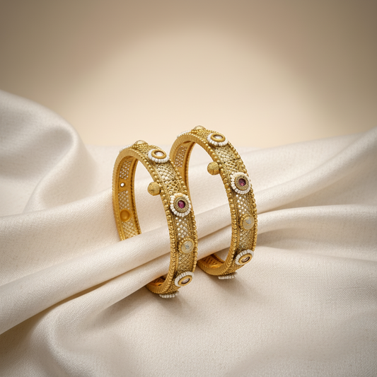 Miraya Bangles Mesh Design Kundan Stones Gold Plated Ethnic Jewelry