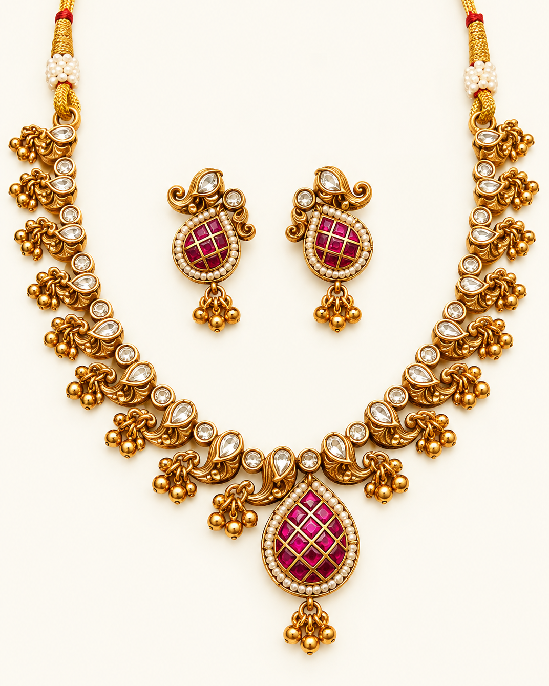 Rajsi ruby Meenakari gold plated necklace set for women with matching earrings