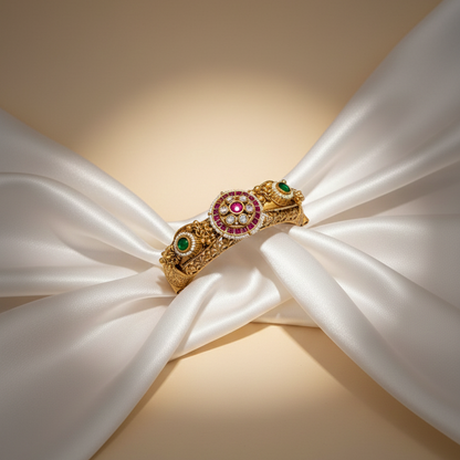 Heritage Glow Kundan Kada – Gold Plated Rajwada Royal Bangle | Bridal & Festive Ethnic Jewellery