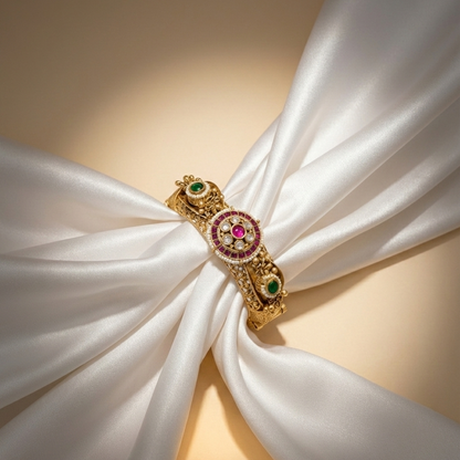 Heritage Glow Kundan Kada – Gold Plated Rajwada Royal Bangle | Bridal & Festive Ethnic Jewellery