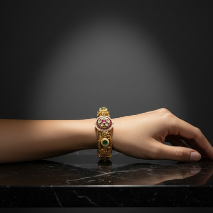 Heritage Glow Kundan Kada – Gold Plated Rajwada Royal Bangle | Bridal & Festive Ethnic Jewellery